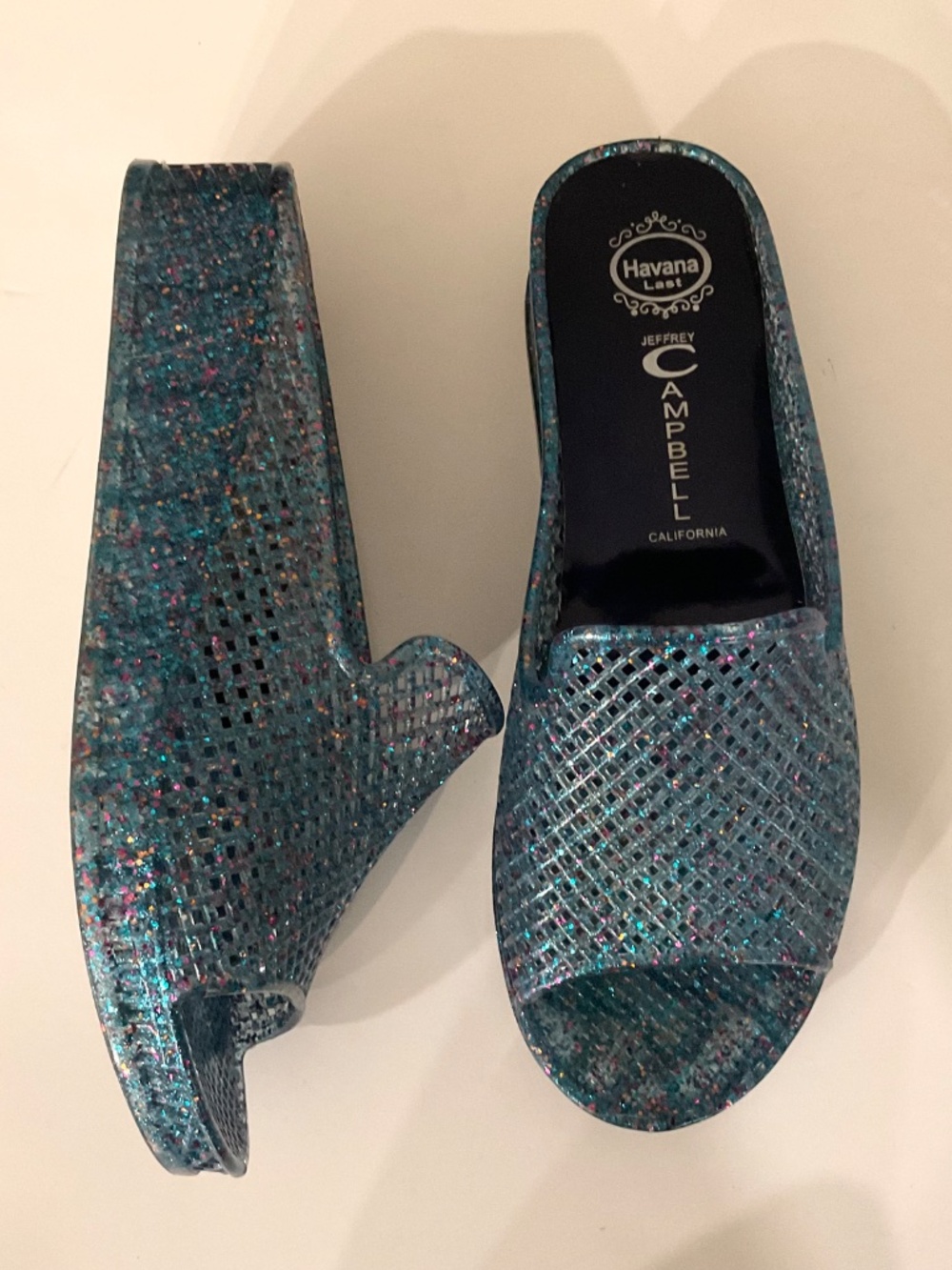 JEFFREY Campbell Havana Last Jelly Sandal Metallic Blue Sparkle Size 9 - Picture 2 of 5